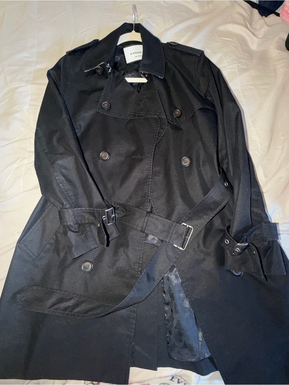 Coach Black Double-Breasted Trench Coat with Belt